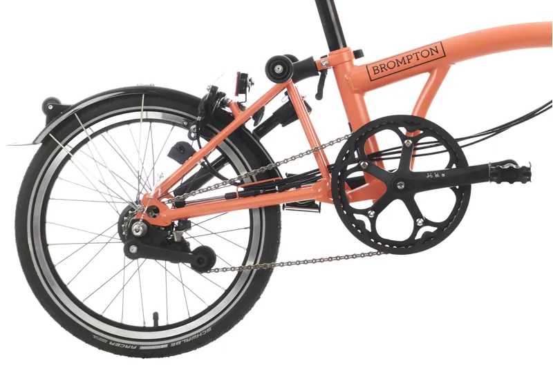 Brompton C Line Low Bar 6 Speed Bike with mudguards in Fire Coral-5